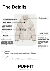 Mid Length Belted magnet button Puffer Jacket Splashproof