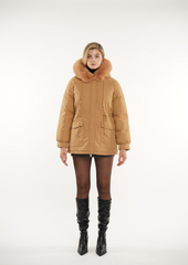 Faux Fur Mid-Length Hooded Drawstring ParkaSplashproof