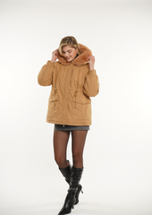 Faux Fur Mid-Length Hooded Drawstring ParkaSplashproof